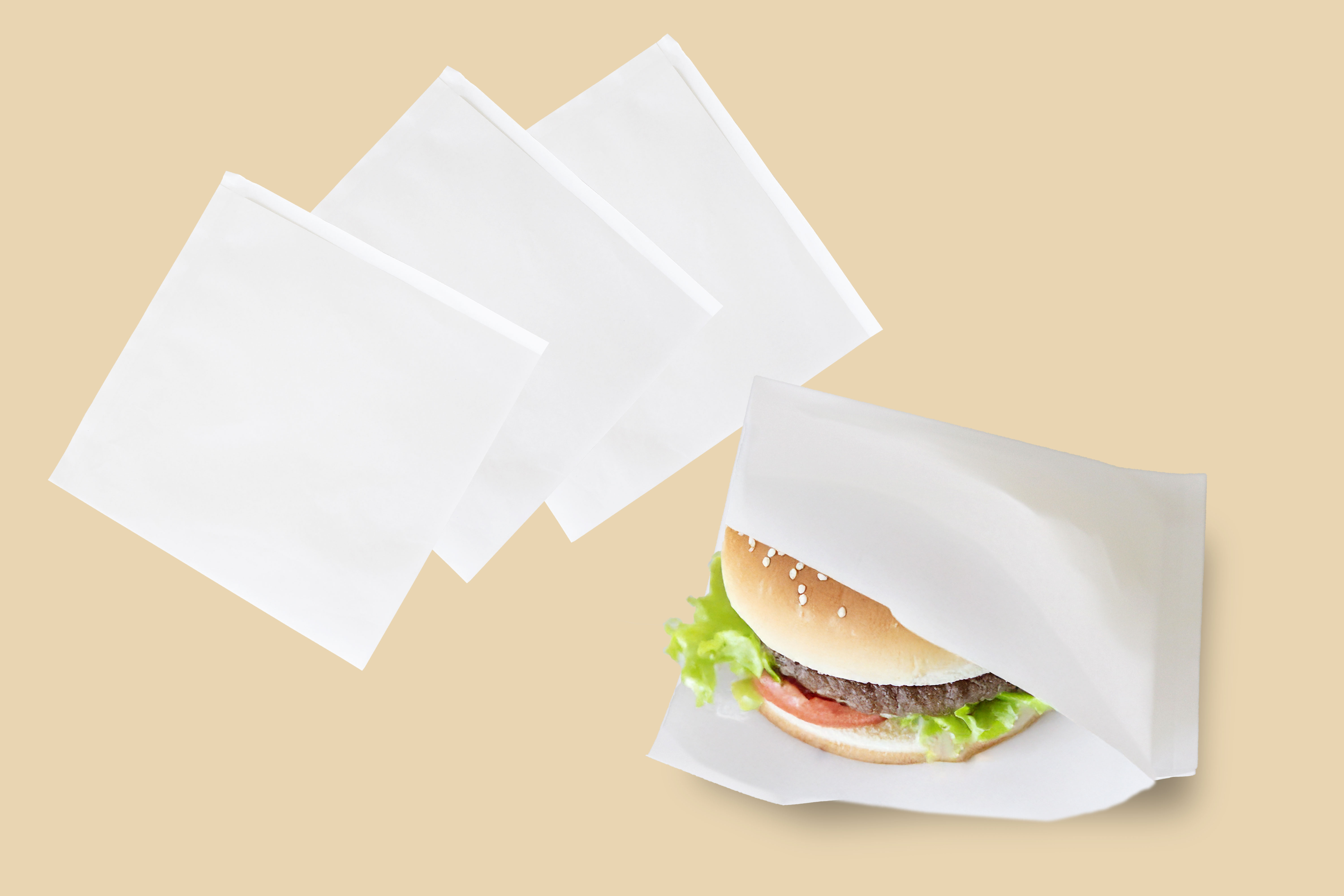 バーガー袋（白無地）の商品イメージ写真です。